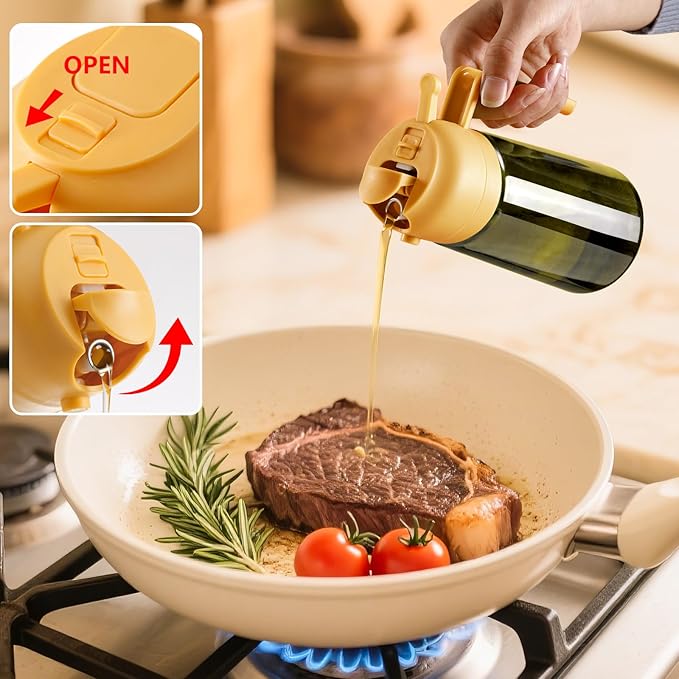 SWEET VIEW Olive Oil Dispenser and Oil Sprayer – 16oz/470ml Glass Light-Proof Oil Pourer for Kitchen, Air Fryer, Cooking, Salad, and BBQ - Image 4