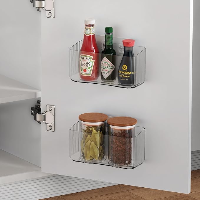 MaraFansie 2 Pack Over Cabinet Organizer Storage Lid Organizer Caddy Space Saver No Drilling Adhesive Hook Over Door Organizer, Transparent, MFLO2PUSNEW - Image 3