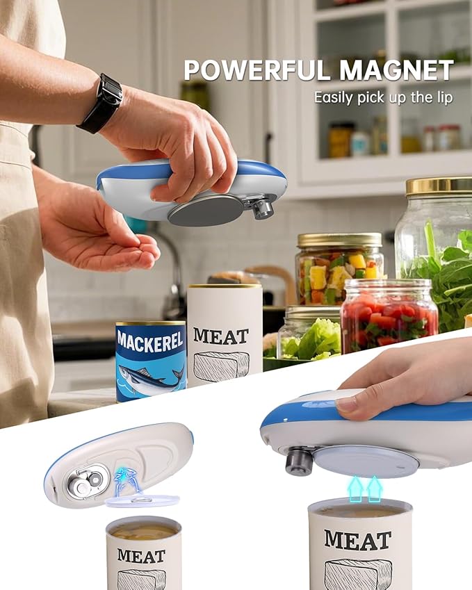 CIRCLE JOY Electric Can Opener, One-Touch Automatic Can Opening with Smooth Edges, Food Safety Handheld Battery-Operated Can Opener for Kitchen and Seniors, Blue - Image 3