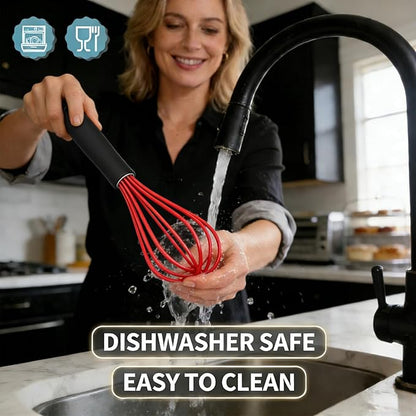 Anaeat Silicone Kitchen Whisk Set of 4, Perfect for Non-Stick Cookware, Milk and Egg Beater Blender for Whisking, Cooking, Baking, Beating - 11'' Flat Whisk and 9''+11''+12'' Balloon Whisks (Red) - Image 8