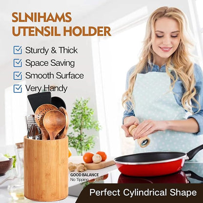 Bamboo Utensil Holder, Large Utensil Holders for Kitchen Counter, Bamboo Spoon and Chopstick Holder for Kitchen Decor, Flatware and Spatula Storage Organizer, for Countertop, Pantry and Bathroom - Image 3