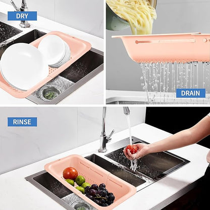 LASSHSWA Collapsible Colander for Kitchen, Over the Sink Strainer Basket for Kitchen, Fruit Pasta Food Strainer Expandable Plastic Colander BPA Free (Orange Pink) - Image 3