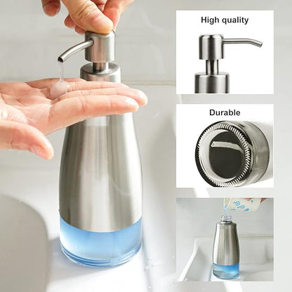 AUMIO 2 Pack Soap Dispenser Stainless Steel Case Glass Liner Hand Pump Dispenser, Refillable Liquid Hand Soap Dispenser for Bathroom & Kitchen - Brushed Nickel, Silver & Black - Image 4