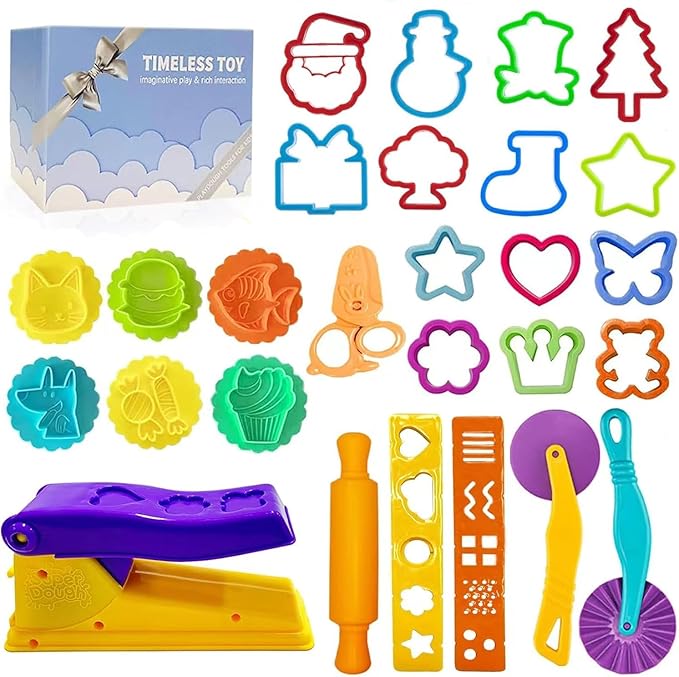 Dough Tools for Kids- Play Sets Accessories Include Animal Molds Stamps Cutter Scissor Rolling Pin Extruder and Storage Box, Best Toys for Toddler Boy Gril Age 3-8