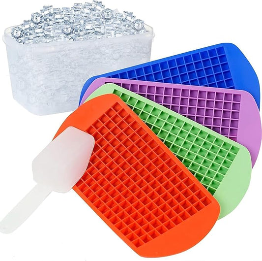 Mini Ice Cube Trays for Freezer with Bin and Scoop, 4 Pack 640 Small Nugget Ice Cube Tray Silicone BPA Free, Tiny Crushed Ice cubes Maker Molds for Chilling Coffee Juice Cocktail Whisky Boba by LUSHYUM