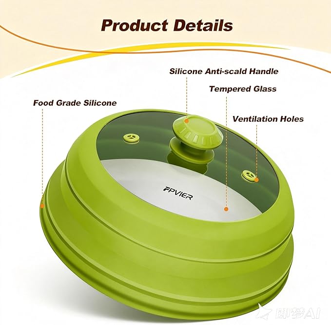 Microwave Splatter cover, Glass Microwave Cover for Food, 10.8 inch Guard Lid with Collapsible Silicone for 6-10 inch Plates & Bowls, Dishwasher Safe, 450°F Heat Resistant, BPA-Free, Green