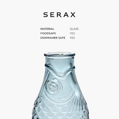 Serax Glass Water Pitcher | Fish & Fish glassware by Paola Navone | Wine Carafe Decanter 28.74 fl oz | Clear Light Blue Bottle Container, hot or cold Drinks | Beverage Dispenser | Suitable as Vase