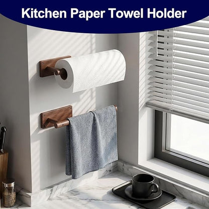 Wooden Paper Towel Holder for Kitchen,Adhesive Acacia Wood Paper Towel Holders Under Cabinet, Wall Mount Kitchen Paper Storage Essentials,Suitable for Kitchen,Bathroom Paper Storage