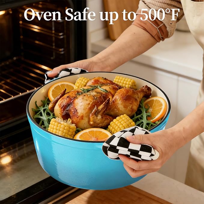 Enameled Cast Iron Dutch Oven with Lid -6.5 QT, incl. Sourdough Bread-Baking Supplies like Banneton Proofing Basket, Heavy Duty Cookware Bread-Oven for Baking, Stews, and Roasting, Sea Blue - Image 5