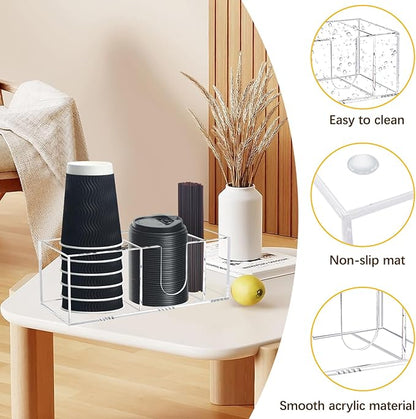 Coffee Bar Accessories and Organizer, Disposable Cup Holder for Countertop, Acrylic Storage and Organization for Cup Lid Stirrers Pod, Farmhouse Table Decor
