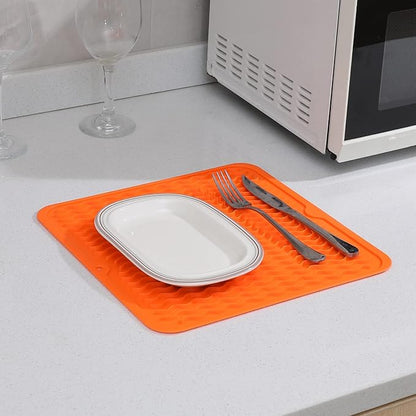 MicoYang Silicone Dish Drying Mat for Multiple Usage,Easy clean,Eco-friendly,Heat-resistant Silicone Mat for Kitchen Counter or Sink,Refrigerator or Drawer liner Orange M 12 inches x 12 inches - Image 7