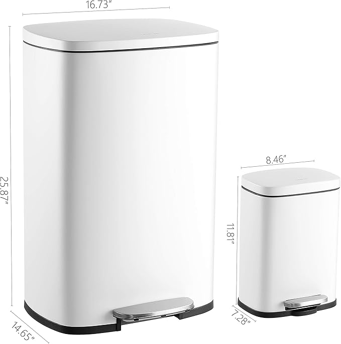 happimess HPM1006C Connor Rectangular 13-Gallon Trash Can with Soft-Close Lid and Free Mini Trash Can, Fingerprint Resistant, Modern, Minimalistic for Home, Kitchen, Office, Bathroom, White - Image 4