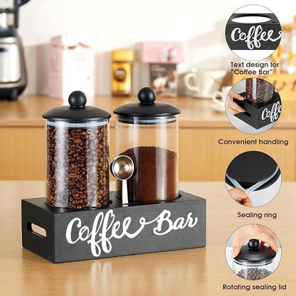 Yangbaga Glass Sugar Coffee Canister for Ground Coffee,2×55OZ Coffee Containers with Handle Shelf Coffee Bar Station Accessories Organizer Decor,Food Storage Jars with Iron Scoop for Kitchen - Image 3