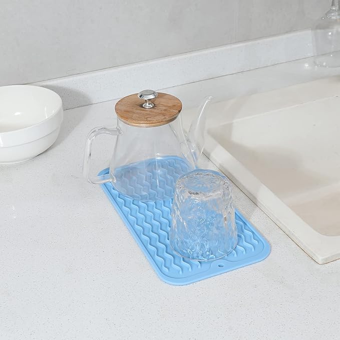 MicoYang Silicone Dish Drying Mat for Multiple Usage,Easy clean,Eco-friendly,Heat-resistant Silicone Mat for Kitchen Counter or Sink,Refrigerator or Drawer Liner Light Blue S 12 inches x 6 inches - Image 6