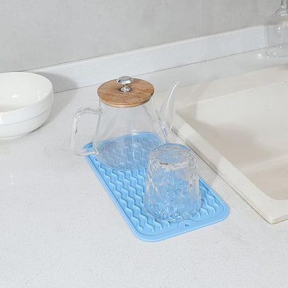 MicoYang Silicone Dish Drying Mat for Multiple Usage,Easy clean,Eco-friendly,Heat-resistant Silicone Mat for Kitchen Counter or Sink,Refrigerator or Drawer Liner Light Blue S 12 inches x 6 inches - Image 6