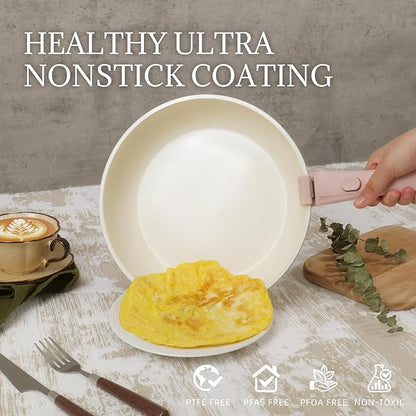 Ceramic Cookware Set Non Stick 8Pcs Pots and Pans Set Detachable Handle Induction Kitchen Cooking Set with Frying Pans Oven Dishwasher Safe, PFAS/PFOA Free, Pink - Image 3