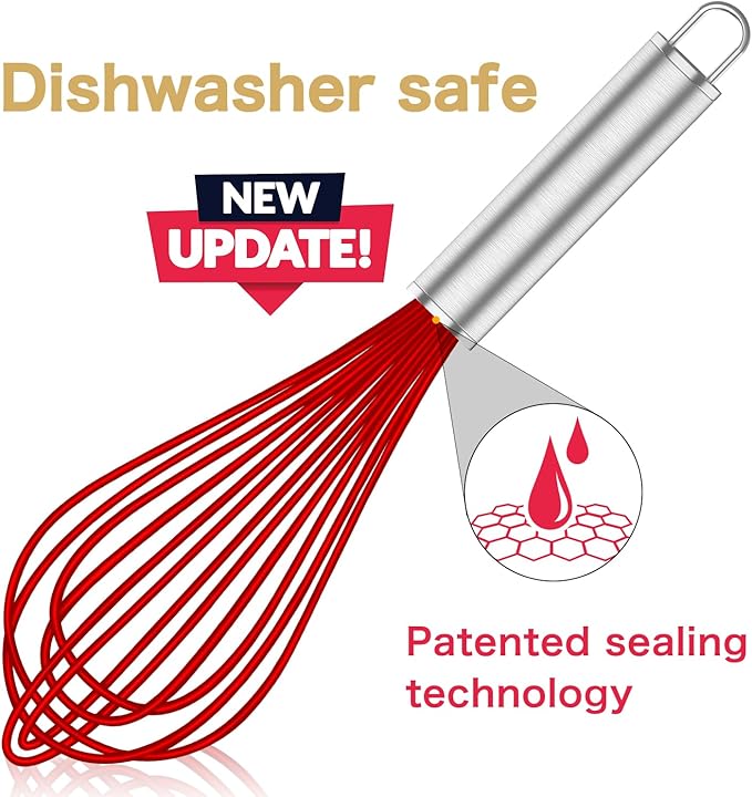 OYV Silicone Rubber Whisk,Premium Whisks For Cooking Non Scratch,Stainless Steel & Silicone Wisk For Nonstick Cookware Pans, High Heat Resistant kitchen Whisks set of 3,Red - Image 2