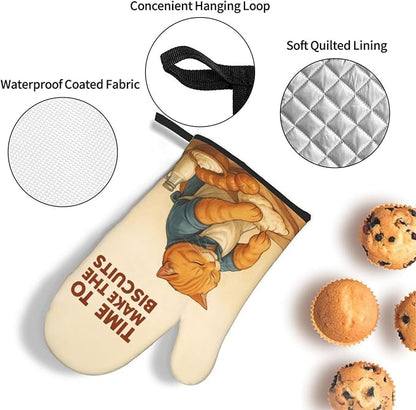 Cute Cat Oven Mitts and Pot Holder Set, Funny Heat Resistant Kitchen Gloves Hot Pad, Cooking Baking Lovers Spring Easter Gifts for Women, Whimsical Kitchen Decor & Gifts for Chef Cooks Cat Lovers Mom - Image 6