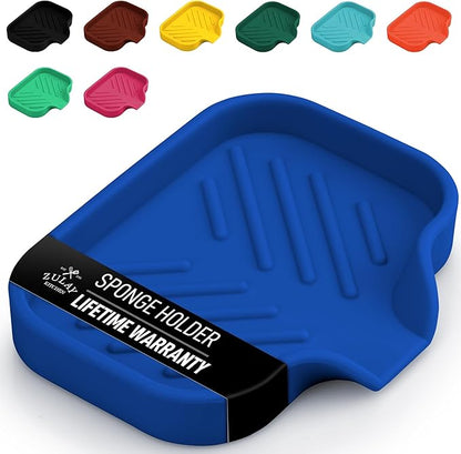 Zulay Kitchen Small Silicone Sponge Holder (4.9x3.3”) – Space-Saving Sink Organizer Tray for Sponge, Soap, Brush & More – Compact Non-Slip Dish for Kitchen & Bathroom (Turkish Sea) by ZulayKitchen