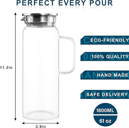 Set of 2 Glass Pitcher with Lid,2 Quart (64 oz / 1.9 Liter) Leak Proof,Glass Water Jugs, BPA-Free,Microwave & Dishwasher Safe Pitcher,Sun & Iced Tea, Sangria,Cold Brew Coffee & More - Image 2