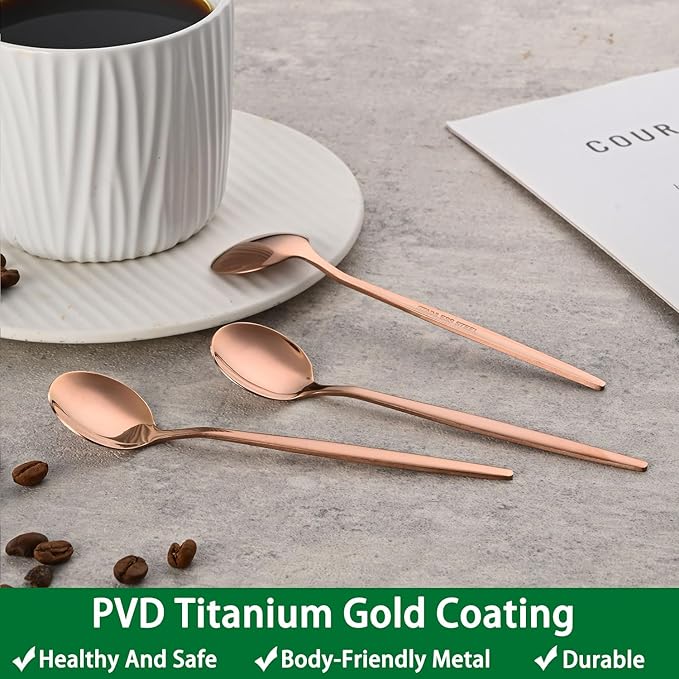 5.1Inch Stainless Steel Coffee & Tea Spoons Set,Rose Gold Teaspoon,Small Spoons For Dessert or Tea,Espresso Spoon For Cafe - Image 7