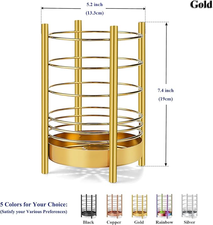 Gold Kitchen Utensil Holder for Kitchen Counter, Stainless Steel Utensil Crocks, Gold Titanium Coating Utensil Storage Caddy Organizer, Cooking Utensil Holder, Easy Cleaning (Gold/7.4''x5.2'') - Image 2