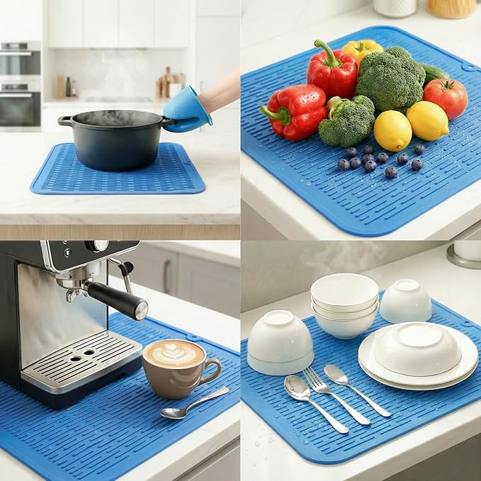 MicoYang Silicone Dish Drying Mat for Multiple Usage,Easy clean,Eco-friendly,Heat-resistant Silicone Mat for Kitchen Counter or Sink,Refrigerator or Drawer Liner Lichen BlueL XL 18 inches x 16 inches - Image 4
