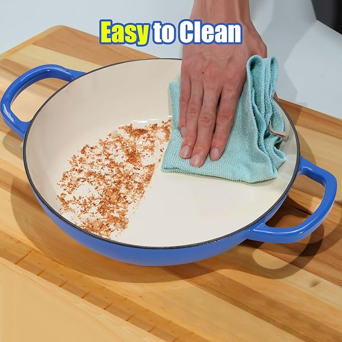 6QT Enameled Cast Iron Dutch Oven for Bread Baking – Sourdough Starter Kit with Cotton Basket, Bread Sling, Lame, Brush & Handle Cover – Multi-Purpose Pot for Baking, Frying, Braising – Blue