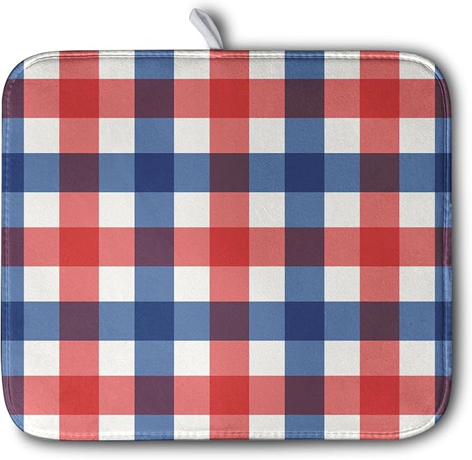 4th of July Dish Drying Mat Patriotic Buffalo Plaid Drying Mats for Kitchen Counter Absorbent Microfiber Dish Drainer Pad Independence Memorial Day Dish Draining Mat 16x18 Inch by Kwlegh