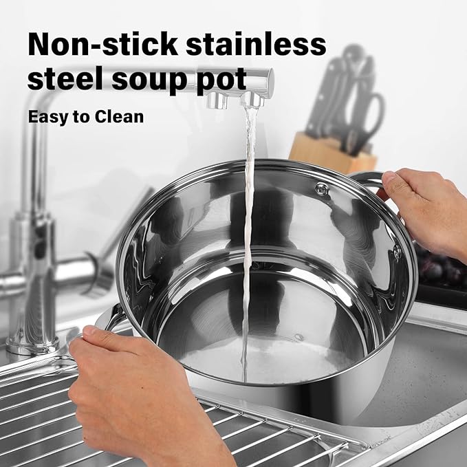 10 Quart soup Pot with Glass Lid, Premium Food-Grade Stainless Steel Stock Pot, Large Pot for Cooking Stew, Chili & Canning, All-Stove & Induction Cookware, Dishwasher & Oven Safe - Image 7