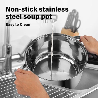 10 Quart soup Pot with Glass Lid, Premium Food-Grade Stainless Steel Stock Pot, Large Pot for Cooking Stew, Chili & Canning, All-Stove & Induction Cookware, Dishwasher & Oven Safe - Image 7