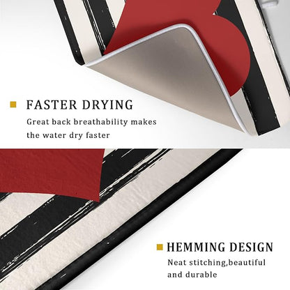 Valentine's Day Dish Drying Mat for Kitchen Counter Black Plaid Heart Microfiber Absorbent Dish Draining Reusable Washable Foldable Extra Large 18"x24" - Image 3