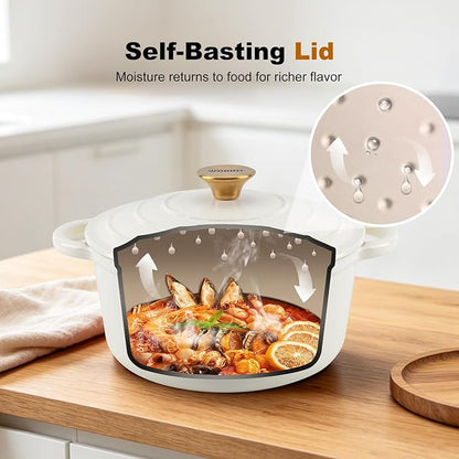Enameled Cast Iron Dutch Oven - 7QT Pot with Lid,Oven Safe to 500°F,Heavy-Duty Cookware for Sourdough Bread Baking,Braising,Stews,Roasting Cream - Image 4