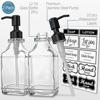 JASAI 2Pack Glass Soap Dispenser with Black Rust Proof Pump, Refillable Dish Soap Dispenser with for Kitchen and Bathroom. - Image 3