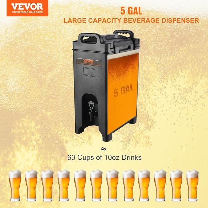 VEVOR Insulated Beverage Dispenser, 5 Gallon, Food-grade LDPE Hot and Cold Beverage Server, Thermal Drink Dispenser Cooler with 0.9 in PU Layer Two-Stage Faucet Handle, for Restaurant Drink Shop - Image 2