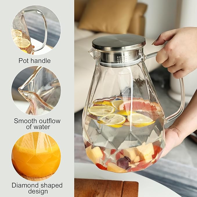 Glass Pitcher with Lid,1 Gallon Glass Water Pitcher Hot/Cold Water Jug, Juice and Iced Tea Beverage Carafe with Lid (Extra-Wide Mouth) - Image 5