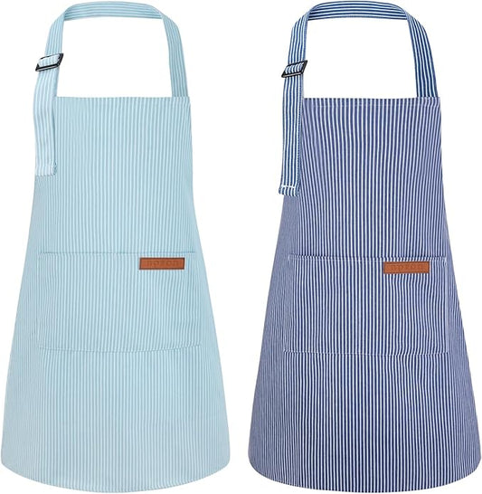 2 Pack Stripes Kids Apron, Kids Cooking Aprons with 2 Pockets, Cute Aprons for Cooking for Boys and Girls