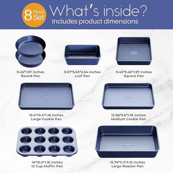 Baking Pans Set 8-Piece Bakeware Sets, Baking Sets for Cooking Nonstick Oven Pan Set, Baking Sheet Set, Cookie Sheets for Baking, Muffin Pan, Ceramic Coated Blue - Image 2