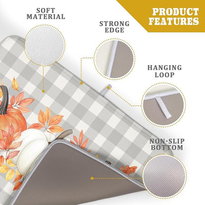 Fall Dish Drying Mat for Kitchen Counter Autumn Orange White Pumpkins Festival Microfiber Absorbent Dish Draining Reusable Washable Foldable Extra Large 18"x24" - Image 4