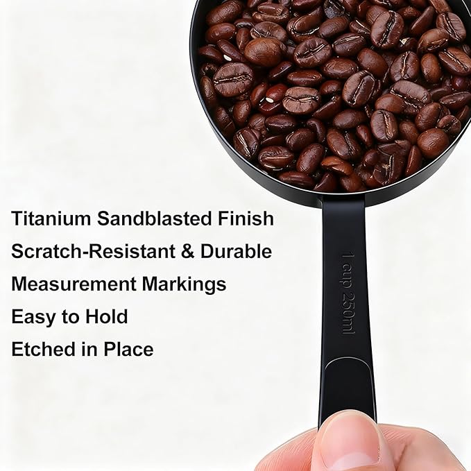 Bopei Measuring Cups and Spoons Set, Titanium-Plated Matte Black Stainless Steel 10 Piece for Cooking and Baking (5 Cups + 5 Spoons All Black) - Image 4