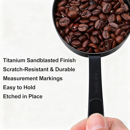 Bopei Measuring Cups and Spoons Set, Titanium-Plated Matte Black Stainless Steel 10 Piece for Cooking and Baking (5 Cups + 5 Spoons All Black) - Image 4