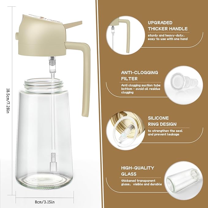 Oil Sprayer for Cooking 2pcs,2 in 1 Oil Dispenser and Oils Sprayer Kitchen Gadgets-16oz Glass Oils Spray Bottle,Mist Olive OilDispenser,Air Fryer,Salad,Grill (White Kitchen Accessories) - Image 7