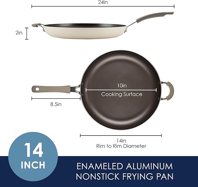 Rachael Ray Cook + Create Nonstick Frying Pan/Skillet with Helper Handle, 14 Inch - Almond - Image 2