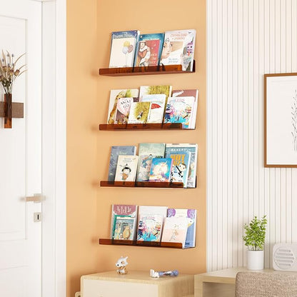 upsimples Acrylic Shelves for Wall Decor, 15" Display Shelf Perfume Organizer for Bathroom, Bedroom, Living Room, Floating Bookshelves for Kids, Clear Brown, 4 Pack - Image 5