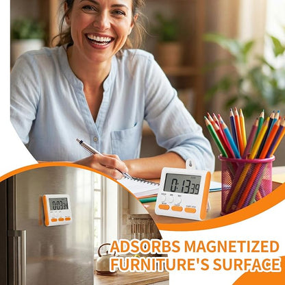 Mudder 3 Pack Digital Kitchen Timer for Cooking, Large Digits, 24 Hour Magnetic Backing Stand Kitchen Timers Clock for Classroom Kids Teachers, Loud Alarm and Large Screen (Orange) - Image 7