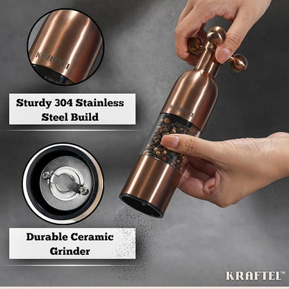 Premium 8" Salt and Pepper Grinder 2PK. Large Peppermill - Refillable, Adjustable Coarse, Antique Stainless Steel Spice Shaker. Clear Acrylic aesthetic - Cute Copper Color Kitchen Gift for Mom