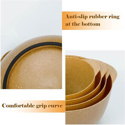 BoxedHome Dressing Bowl Set Red Pine Fiber Salad Bowls Non-Slip Stackable Kitchen Bowls 4 Piece Set Purely natural, made of natural fibers(Deep yellow) - Image 5