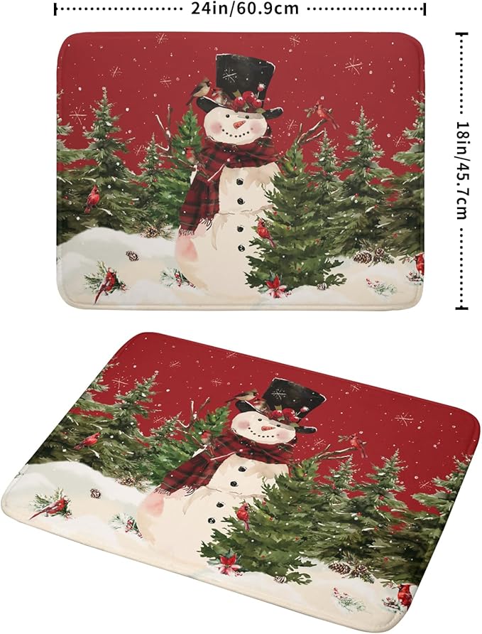 Christmas Snowman Dish Drying Mat for Kitchen Counter 18x24 Inch Watercolor Xmas Tree Bird Print Absorbent Reversible Microfiber Drying Mats Kitchen Countertop Protector Dishes Drainer Rack Pad - Image 2