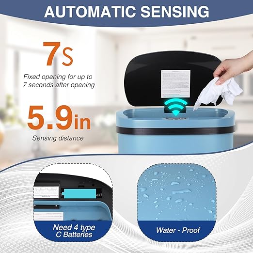 PayLessHere | 13 Gallon Stainless Steel Trash Can | Blue | Automatic Touchless Lid with Motion Sensor | Kitchen Garbage Can with Waterproof Design | for Home, Office, Bathroom | Pack of 1 - Image 4