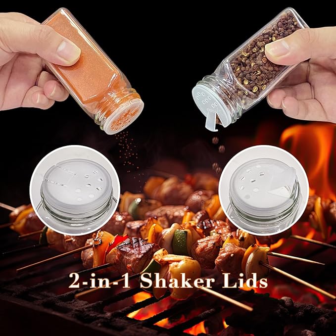 16 Pcs Spice Jars, 4oz Seasoning Containers with Acacia Wood Shaker Lids, Glass Spice Bottles with Labels, Square Seasoning Organizer, Kitchen Spice Container - Image 3
